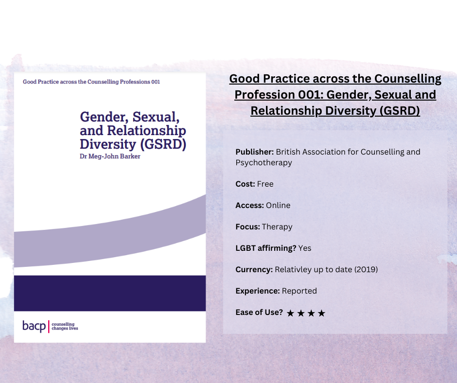 Good Practice across the Counselling Profession 001: Gender, Sexual and Relationship Diversity (GSRD)